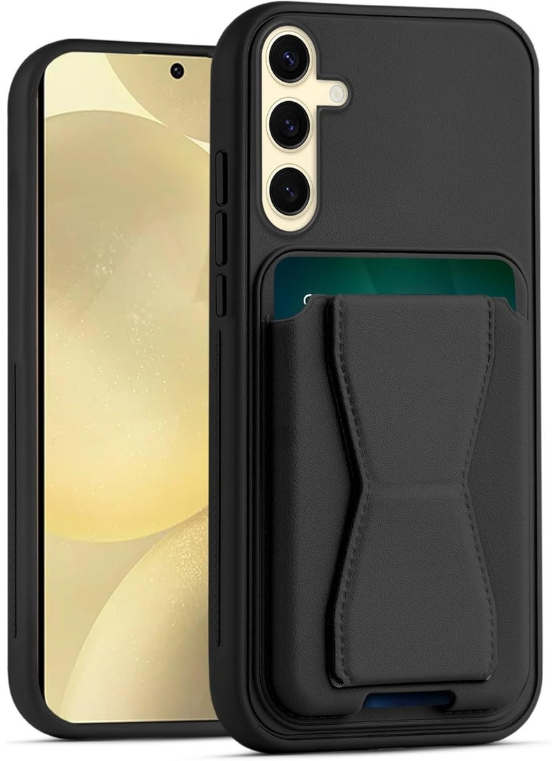 غطاء خلفي من الجلد مع محفظة بطاقات، جراب قابل للطي ومقاوم للصدمات، متوافق مع سامسونج جالاكسي A17/A26 (أسود) - Image 3